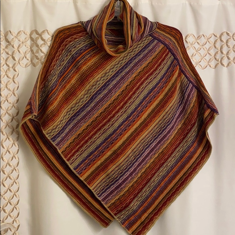 Striped cowl neck poncho